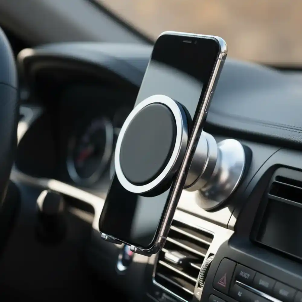 Magnetic car mount close-up editorial shot